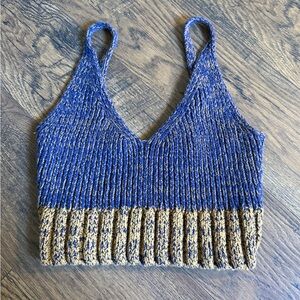 Free People Blue and Tan Knit Crop Top